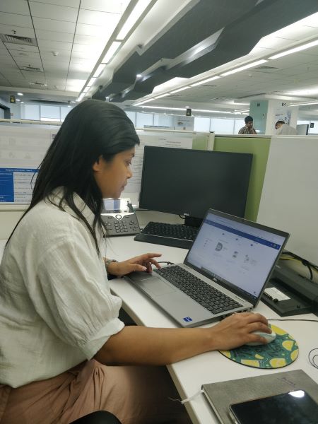 Antara at the Boeing India office browses our digital learning platform 